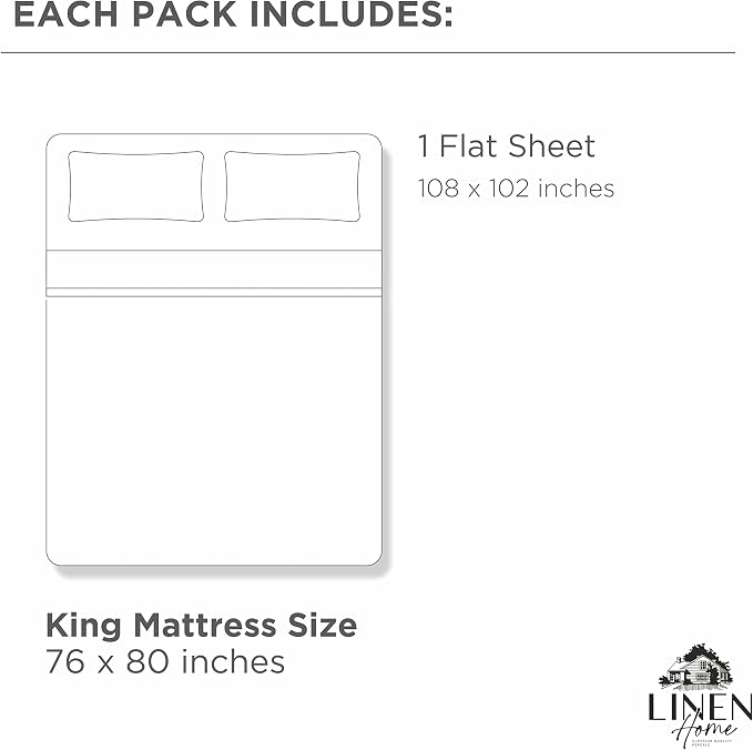 Linen Home 100% Cotton Percale Flat Sheet Only, King Size - Image 5