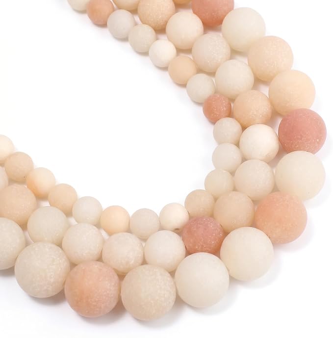60pcs Natural Matte Light Pink Aventurine Gemstone Beads，6mm Frosted Round by Yochus