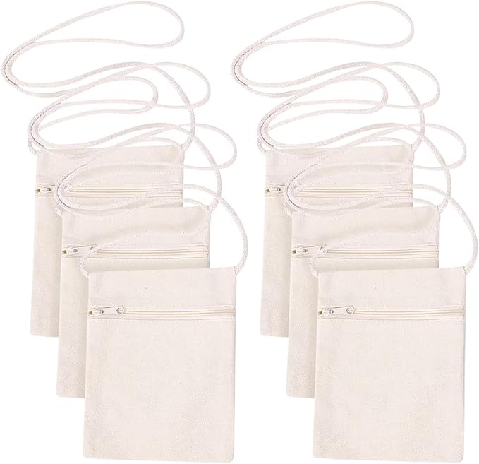 6Pcs 13x17cm Blank Canvas Crossbody Bag, Bulk Mini Zipper Shoulder Bags by Atsabdas