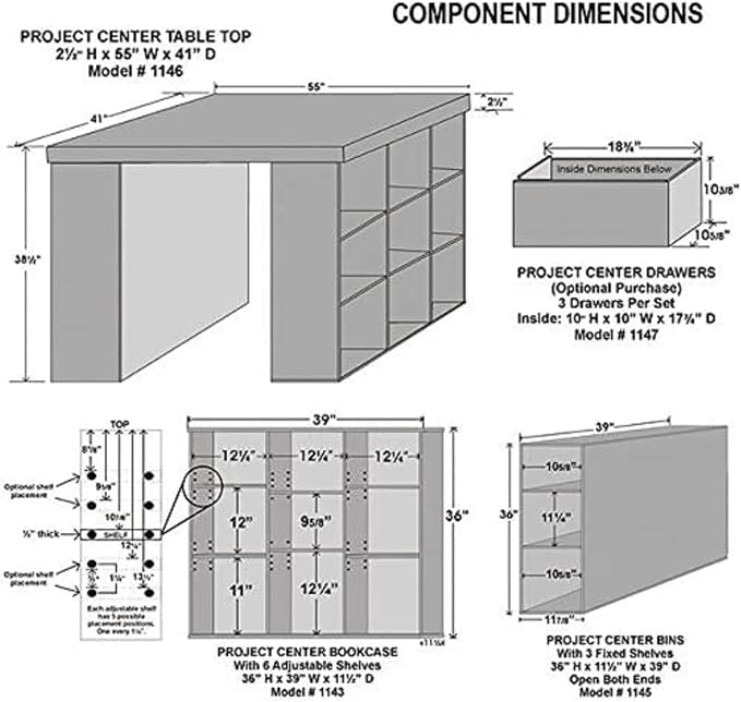 Project Center Desk with Bookcase and 3 Bin Cabinet-Walnut - Image 3