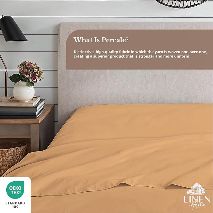 Linen Home 100% Cotton Percale 1 Flat Sheet, Queen Size - Image 4