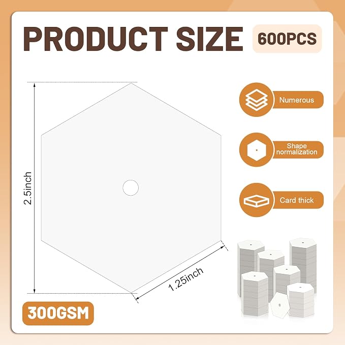Neworkg 600 PCS Hexagon Piecing Paper Templates, 1.25" White Paper templates - Image 2