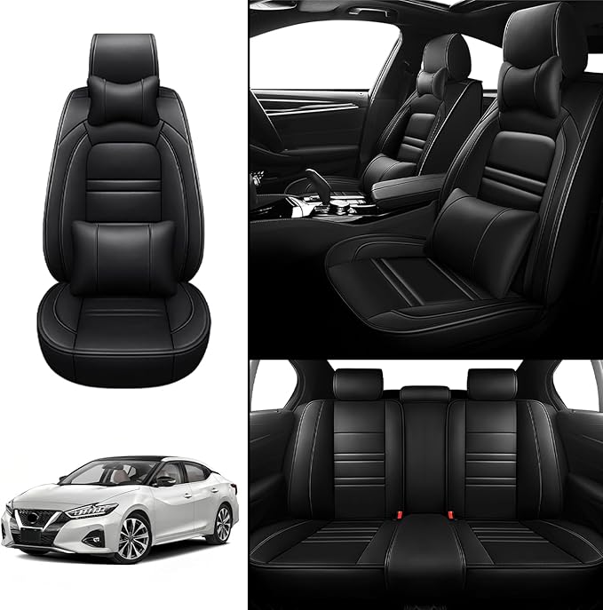 Car Seat Covers for Nissan Car Maxima 1999-2023 | 5-Seats Seat Covers, Waterproof Seat Protectors, Automotive Seat Covers (Full Set with Pillow,Black)