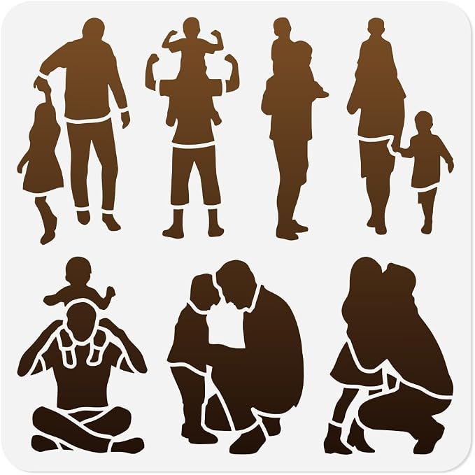 Dad Silhouette Stencil for Painting, 11.8"x11.8" Reusable Plastic Father's Day by Doodlream