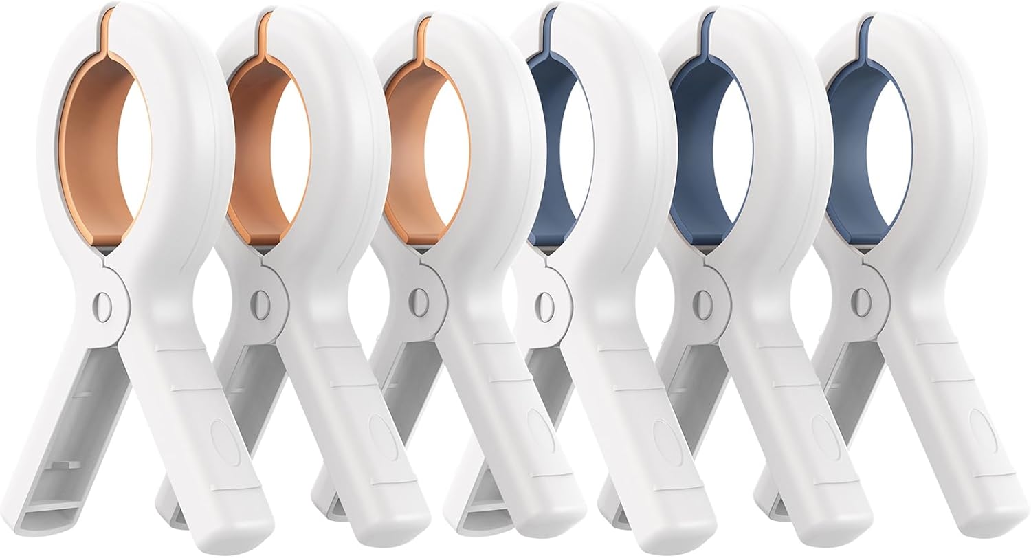Senbowe Extra Large 6 Pack Beach Towel Clips, 5.1 Inch Pool Chair Clips,Heavy Duty Plastic Clothes Pins,Quilt Drying Clips,Windproof Clothes Clips,Keep Your Towel,Blankets to Dry on Clothesline