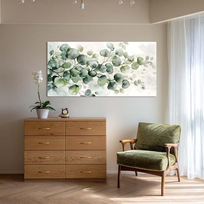 ZESTRILIA Soft Green Eucalyptus Leaves Canvas Wall Art, Calming Watercolor - Image 7