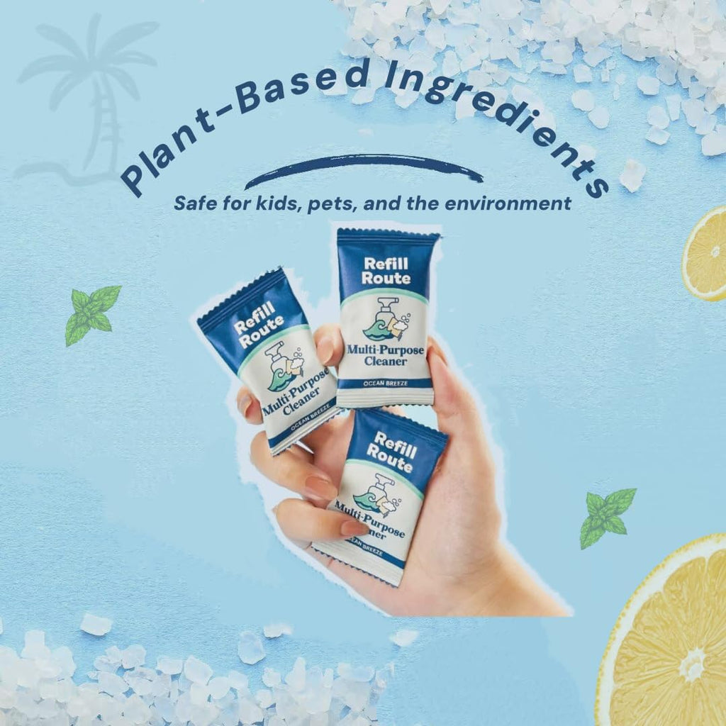All Purpose Cleaning Tablet Kit with Reusable Glass Spray Bottle - Multipurpose Cleaner Spray Refills - 192 fl oz Total (12x 16 fl oz bottles of spray cleaner) - Plant-Based Cleaner - Ocean Breeze