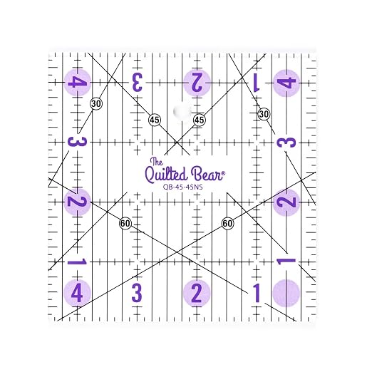 The Quilted Bear Square Quilting Ruler, Transparent Acrylic, 4.5" x 4.5" | by TheQuiltedBearsProducts