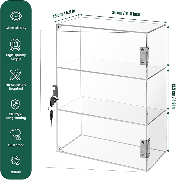 Locking Display Case, Showcase Display Cabinet, 3-Tier Acrylic Display Case - Image 7