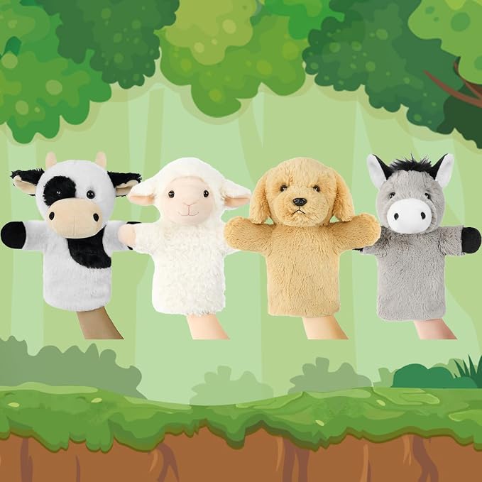 4 PCS 11'' Farm Animal Hand Puppet Set Soft Realistic Plush Puppets Toys Sheep - Image 6