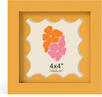 4x4 Picture Frame with Real Glass, Wooden cute 4 x 4 Photo Frame with Wavy Mat by THKRLOF