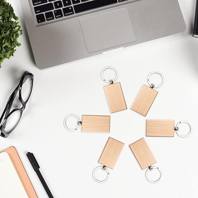 20 Pieces Blank Wooden Key Chain | Rectangle Wood Blanks - Image 4