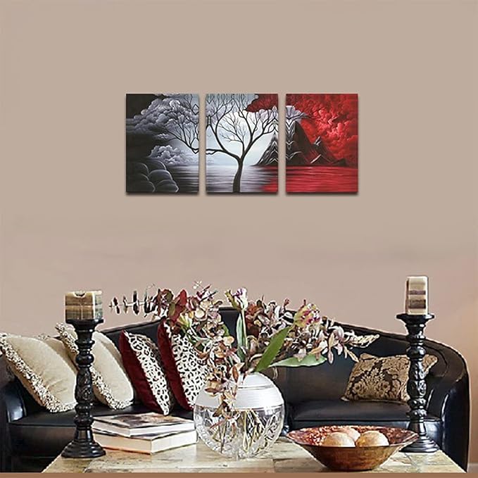 Wieco Art 3 Panels The Cloud Tree Gallery Wrapped Modern Canvas Wall Art - Image 2