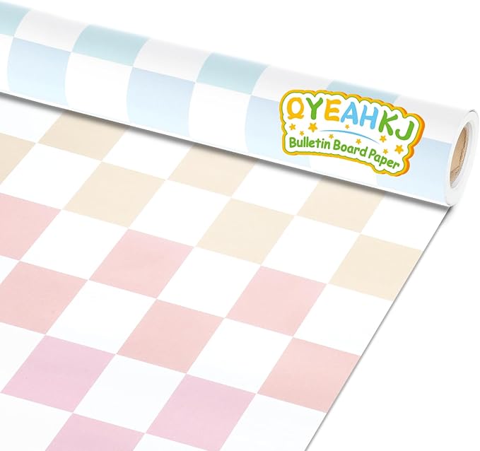 Pastel Rainbow Checkered Bulletin Board Paper Roll Colorful Bulletin Board by Qyeahkj
