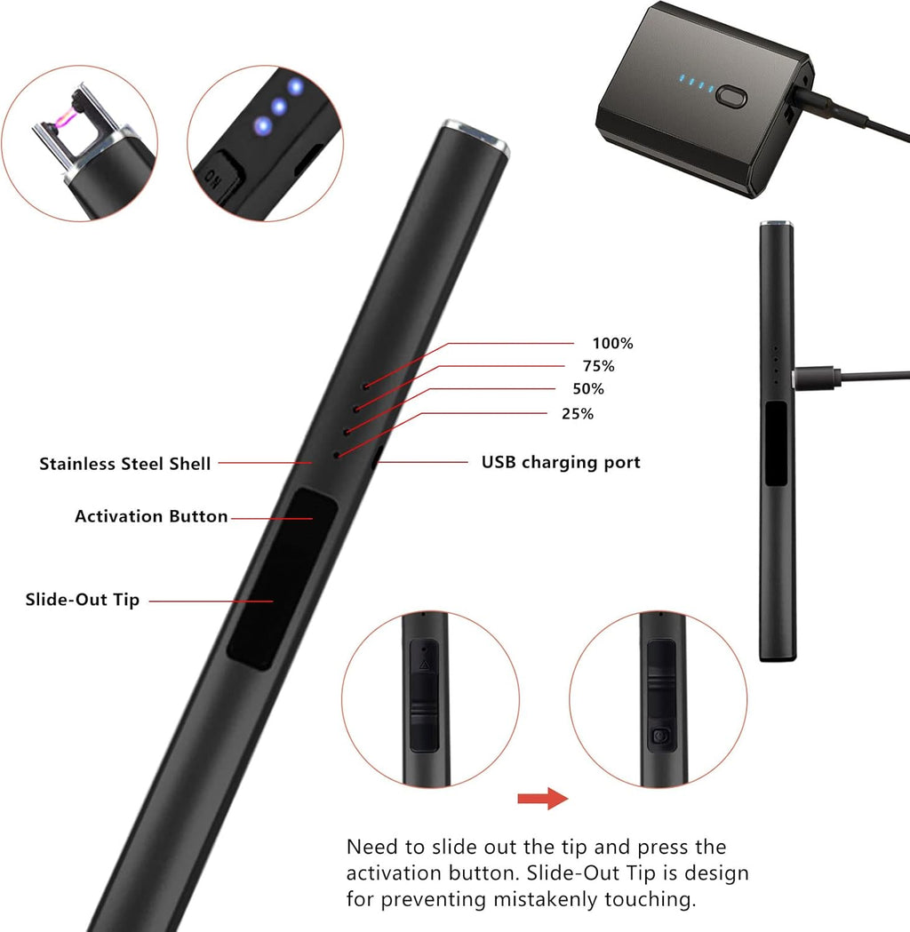 5Pcs Stainless Steel Candle Wick Trimmer Set, Black Candle Wick Trimmer, Candle Wick Dipper, Candle Wick Snuffer and USB Rechargeable Candle Lighter for Candle Lovers(Black)