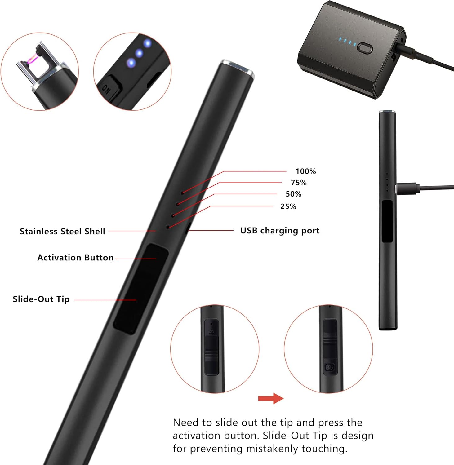 5Pcs Stainless Steel Candle Wick Trimmer Set, Black Candle Wick Trimmer, Candle Wick Dipper, Candle Wick Snuffer and USB Rechargeable Candle Lighter for Candle Lovers(Black)