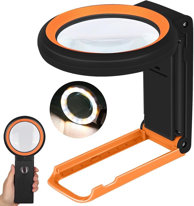 KIBTOY Magnifying Glass with Light and Stand, Foldable Handheld Magnifying by KIBTOY