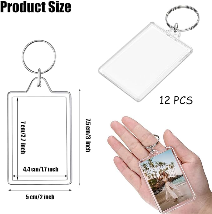 REDANHA 12pcs Acrylic Photo Frame Keychain Holder 2 x 3 In Picture Insert Blank - Image 2