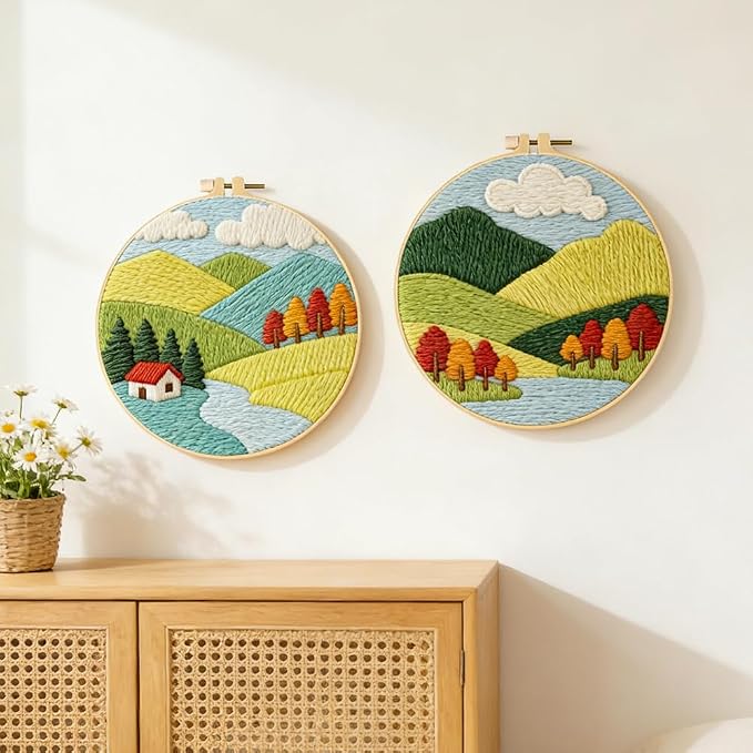 INFUNLY 2 Pcs Forest Valley Punch Needle Embroidery Kit 8.7" DIY Punch - Image 5