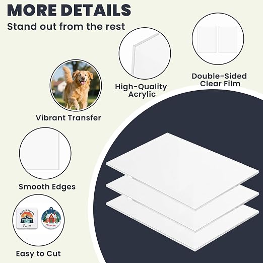 3 Pack Sublimation Acrylic Blanks Sheets 12"x16", 1/6" Thick White Acrylic - Image 3