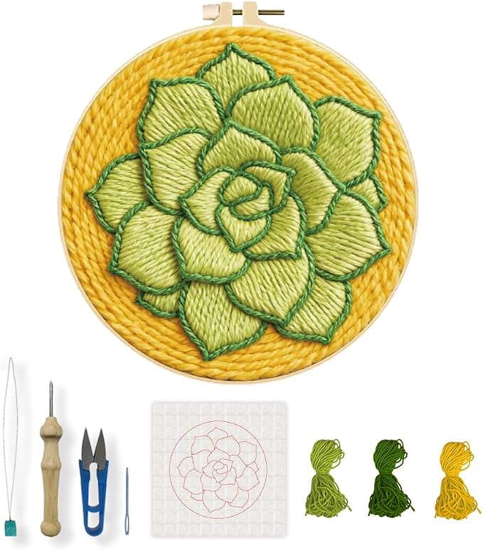 INFUNLY Succulent Punch Needle Embroidery Kit 8.7" DIY Punch Embroidery Kit by INFUNLY