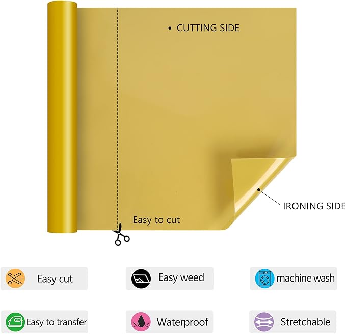 RENLITONG Gold Iron on Vinyl 12Inch by 15ft Roll HTV - Image 4