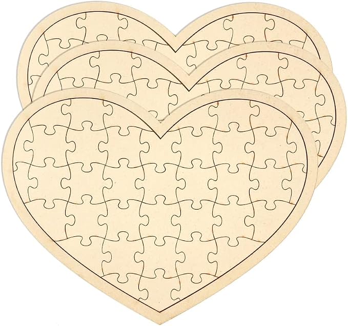 3 Pack Blank Wooden Heart Shaped Jigsaw Puzzle 11.2x8.4 Inch Unfinished Wooden - Image 2
