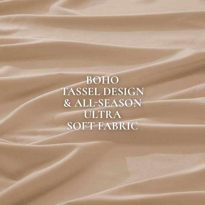 Andency Taupe Comforter Set Full Size, 3 Pieces Boho Tassel Lightweight Bedding - Image 9