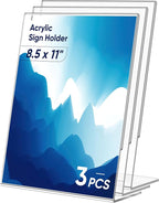 3 Pack Acrylic Sign Holder 8.5x11 Inches, L-Shape Flyer Holder Stand | Clear by Dooiclear