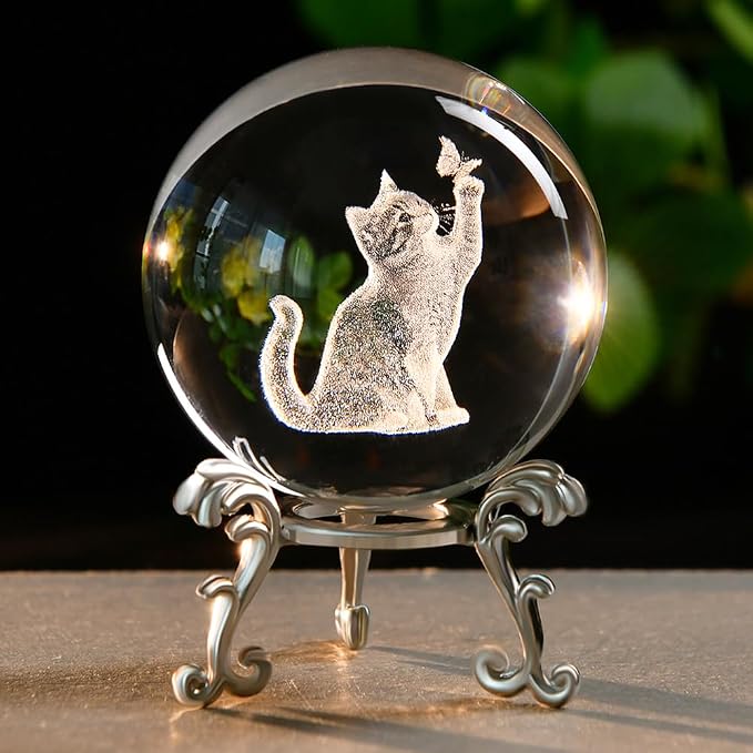 Cat Gifts for Women 3D Crystal Ball 60mm Cat Lover Themed Gift by ZRENJHUS