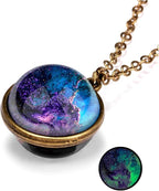 Yocoyee Galaxy Planet Pendant Necklace Glow in Dark Double Side Glass Crystal by Yocoyee