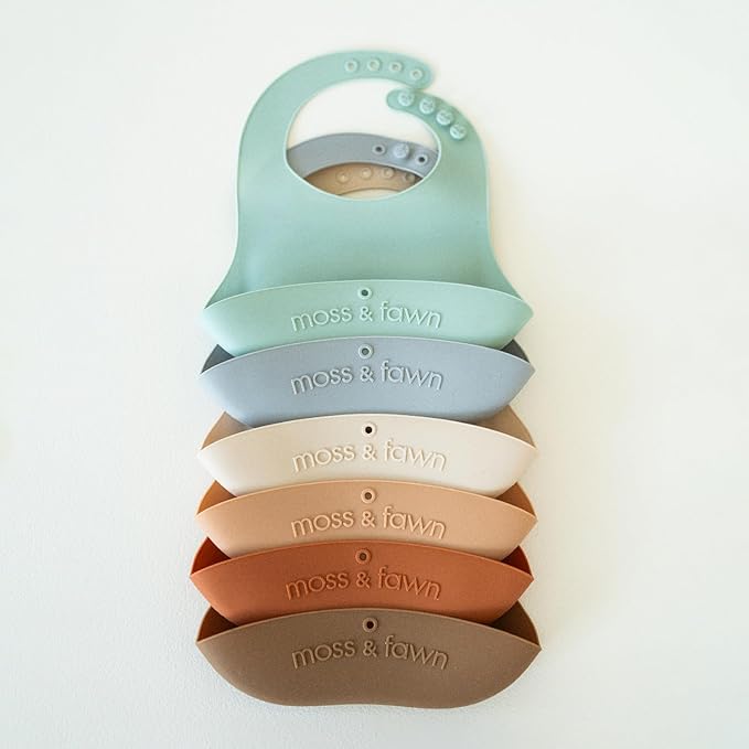 Moss and Fawn Gather & Roll Bib - Washable Waterproof Silicone Baby Feeding Bib - BPA, Lead, & PVC-Free