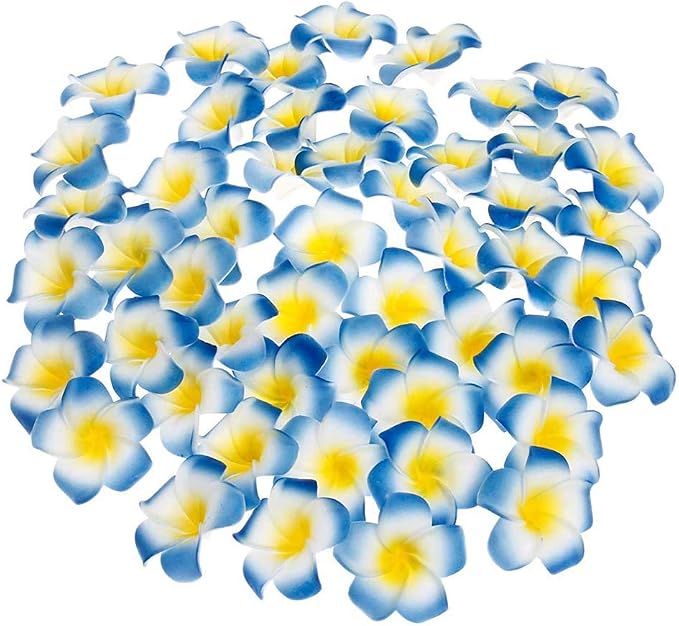 Pursuestar 100Pcs Blue Foam Hawaiian Frangipani Artificial Plumeria Flower - Image 4