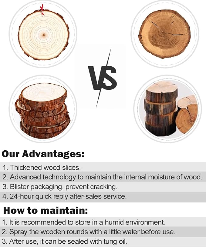 wohohoho 32pcs 3.2-3.6 inches Natural Wood Slices, Unfinished Craft Wood Kit - Image 6