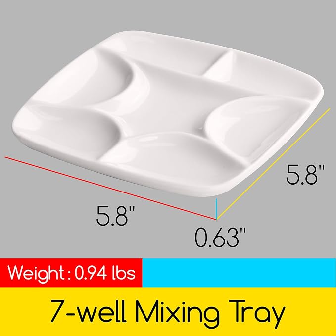 MEEDEN 7-Well Square White Porcelain Artist Paint Palette - Image 3