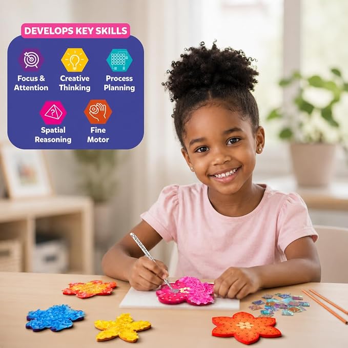 Skillmatics Poke-in Art – Flower Bouquet, Mess-Free Wood Craft Kit | Colorful - Image 7
