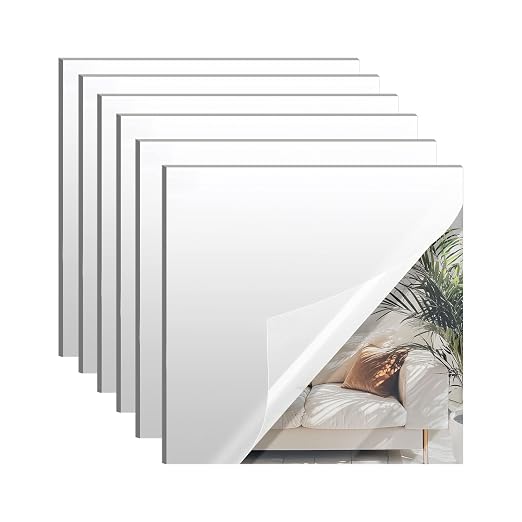 Silver Mirror Acrylic Sheets – 6 Pack, 8x8 Inches, 1/8 Inch Thick, Reflective by SAKRNIC