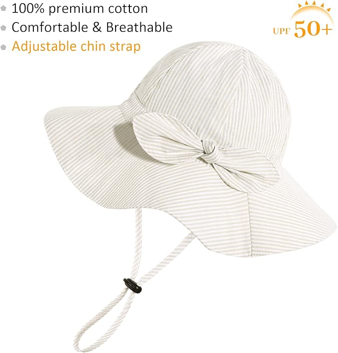 Baby Girl Sun Hat with UPF 50+ Outdoor Adjustable Beach Hat with Wide Brim Bucket Hats