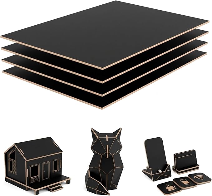 4 Pack Double-Sided Pre-Painted Colored Plywood Sheets, 11.7"x8.27"x1/8" by Creatorally