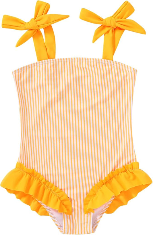 Happy Town Toddler Swimsuit Girl Solid Color Stripe One-Piece Baby Bathing Suits
