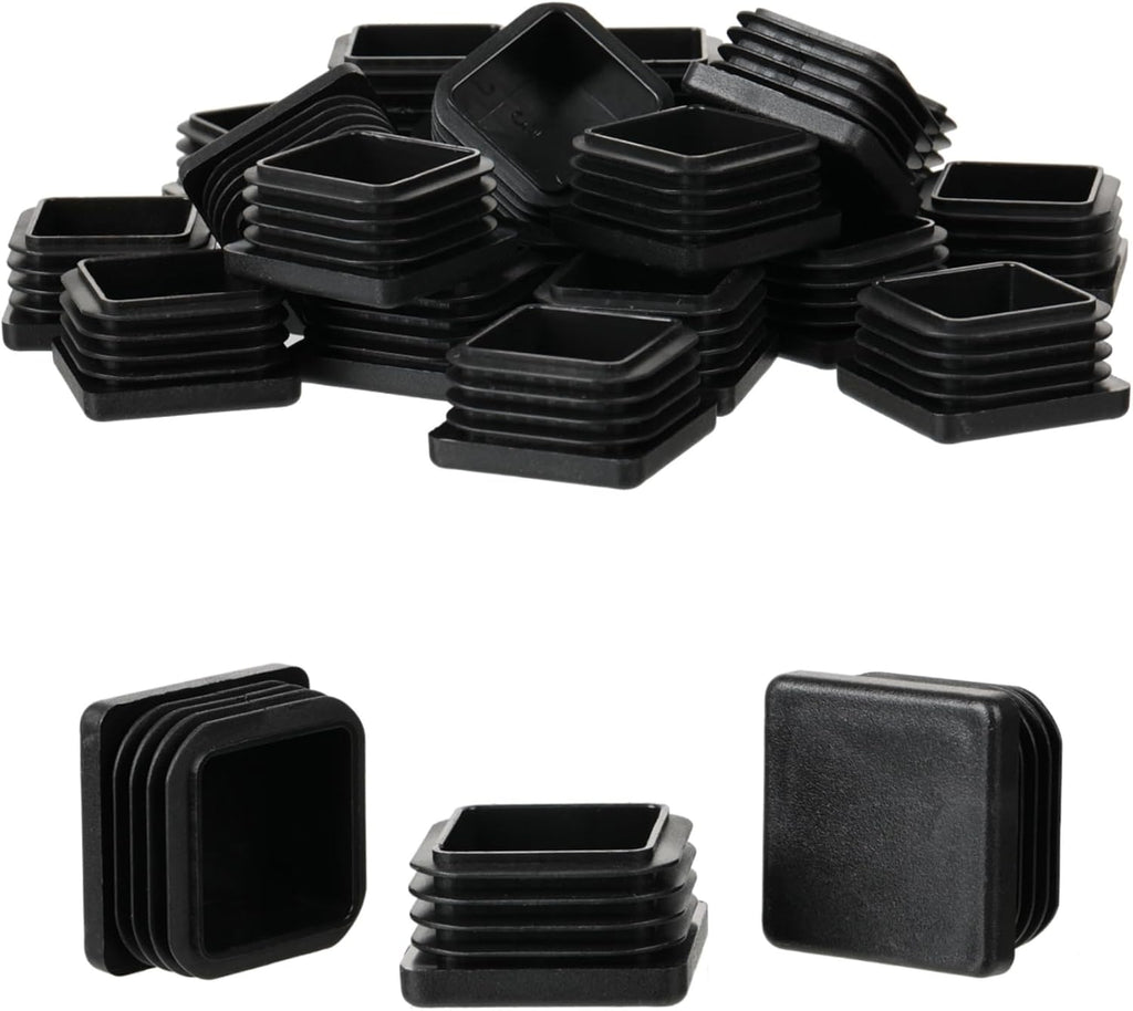 Furnigear Plastic Plugs Tubing End Cap Chair End Caps Outside Bottom Tubing Caps Square Furniture Sliders Glides Black (24, Fit 1.19-1.3" Square Tube Inner Size)