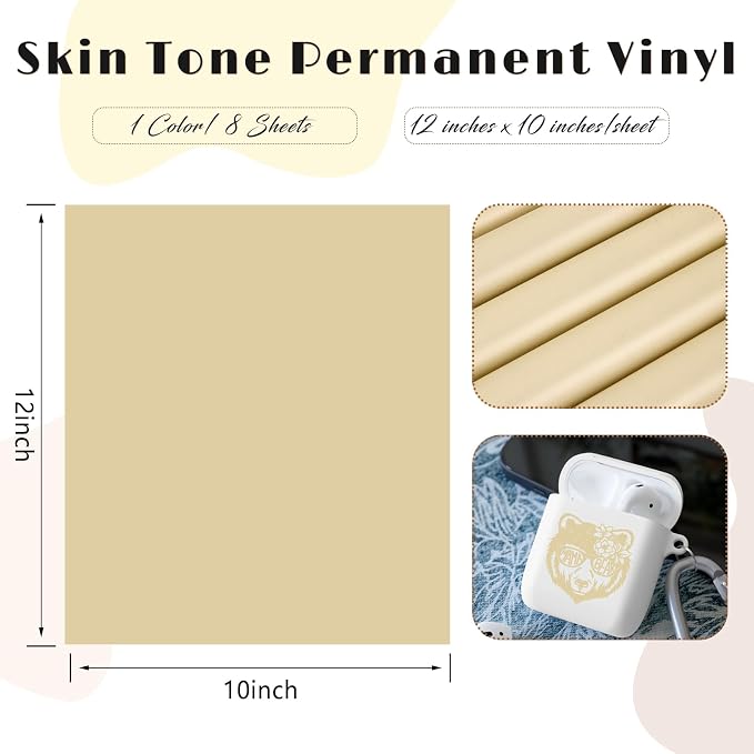 Tintnut Skin Tone Permanent Vinyl 8 Sheets 12x10in Beige Adhesive Vinyl | Solid - Image 2