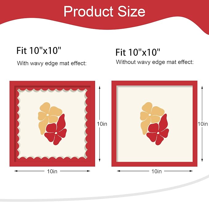 10x10 Picture Frame with Wavy Mat, Wooden Real Glass 10 x 10 Photo Frame - Image 2