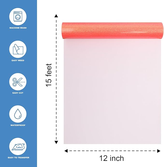 Neon Red Glitter Heat Transfer Vinyl 12" x 15 ft HTV - Image 2