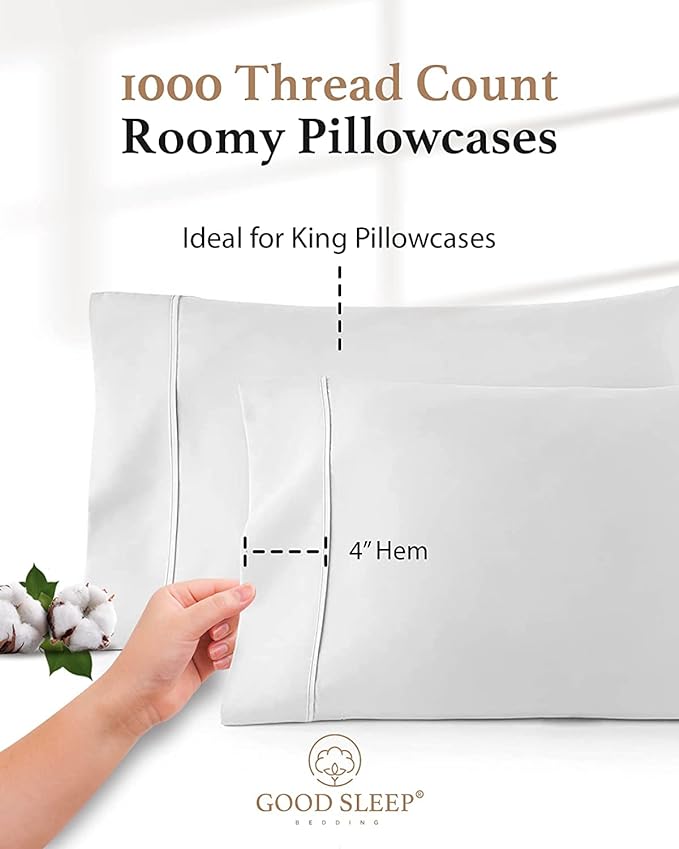 1000 TC White King Pillowcases Set of 2 100% Egyptian Cotton Pillow Cases - Image 3