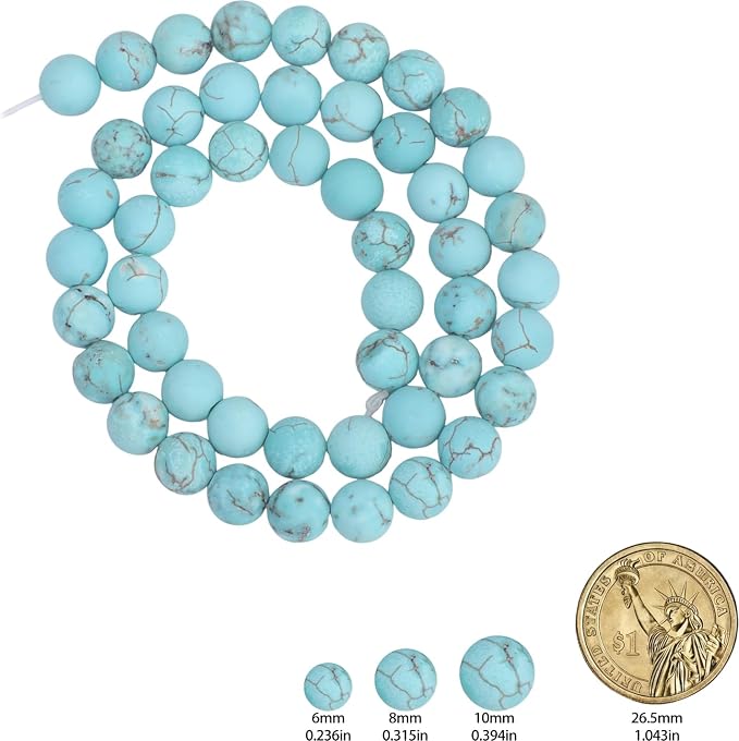 60pcs Natural Matte Green Turquoise Gemstone Beads，6mm Frosted Round Loose - Image 2