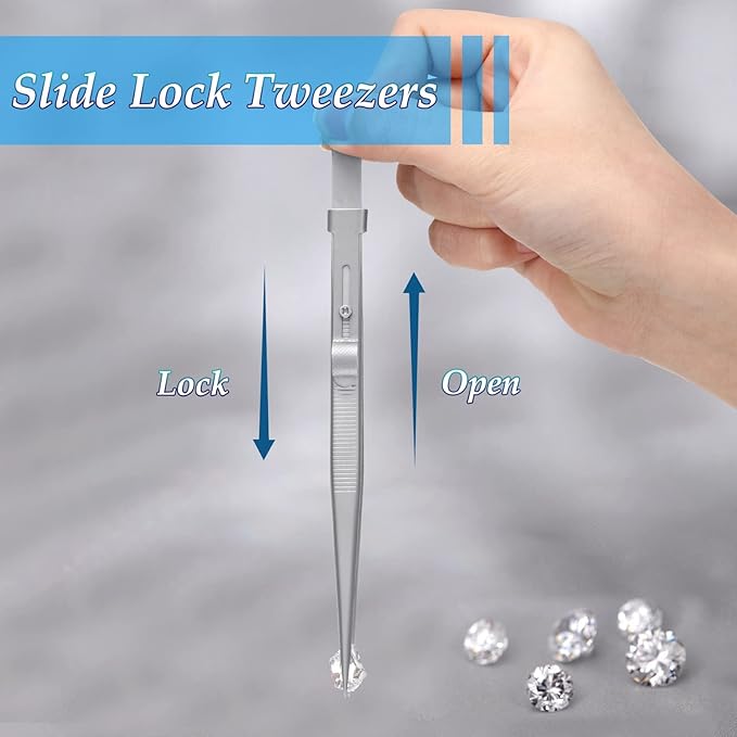 Honoson 3 Pack Diamond Tweezers Gem Stone Jewelry Locking Tweezers Stainless - Image 3