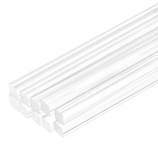MECCANIXITY 10pcs Acrylic Square Rods 1/4" x 16" Clear Acrylic Dowel Rods by MECCANIXITY