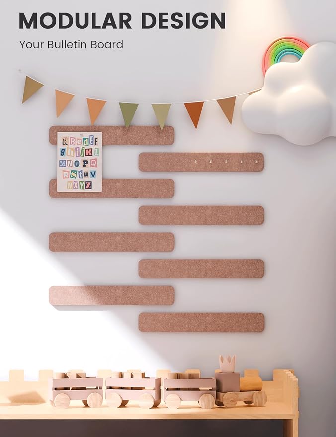 Fluxynara Cork Board Alternative Felt Strip Board 8-Pack 13"x2", Office Pin - Image 5