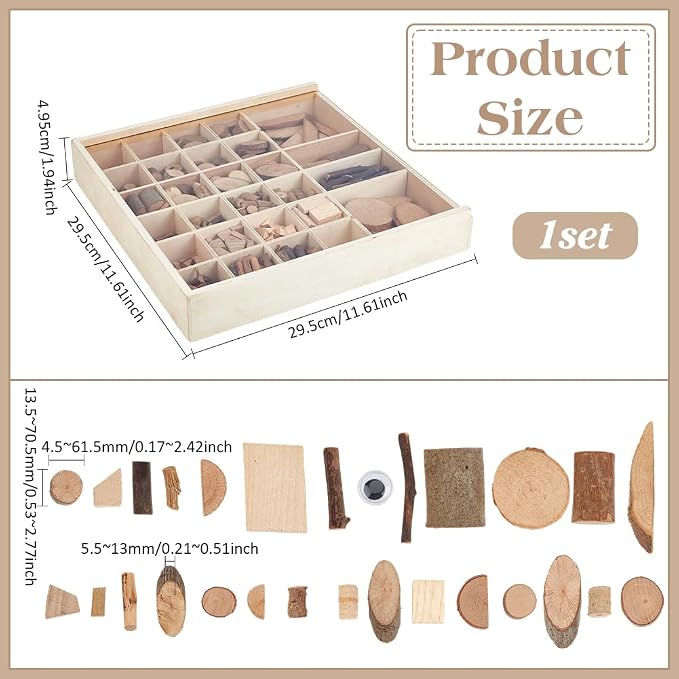 PH PandaHall Wooden Unfinished Craft Kits Garden Playset Loose Parts Natural - Image 2